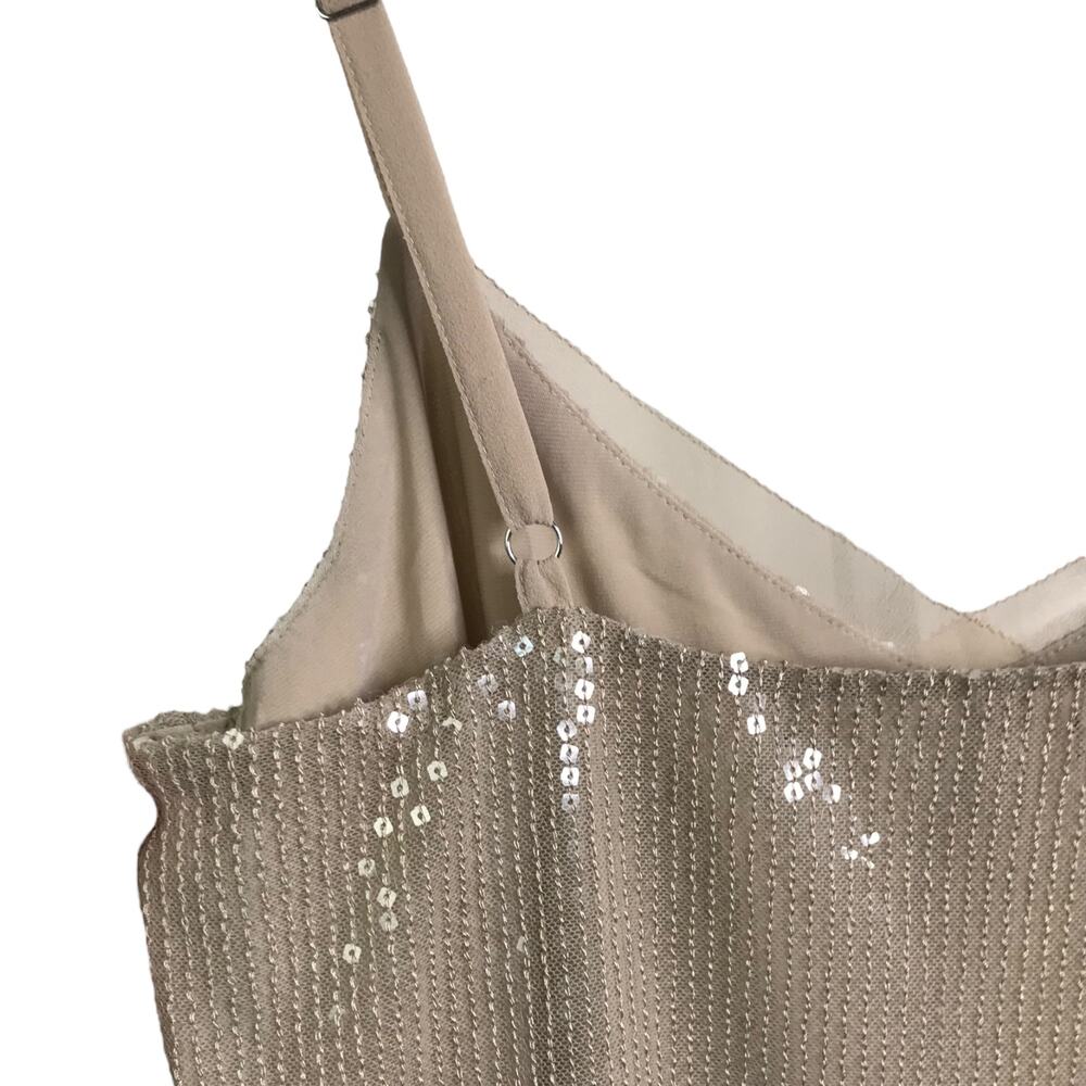 White House Black Market Top Womens XS Beige Sequins Camisole Tank V-Neck Go Go - Picture 6 of 10